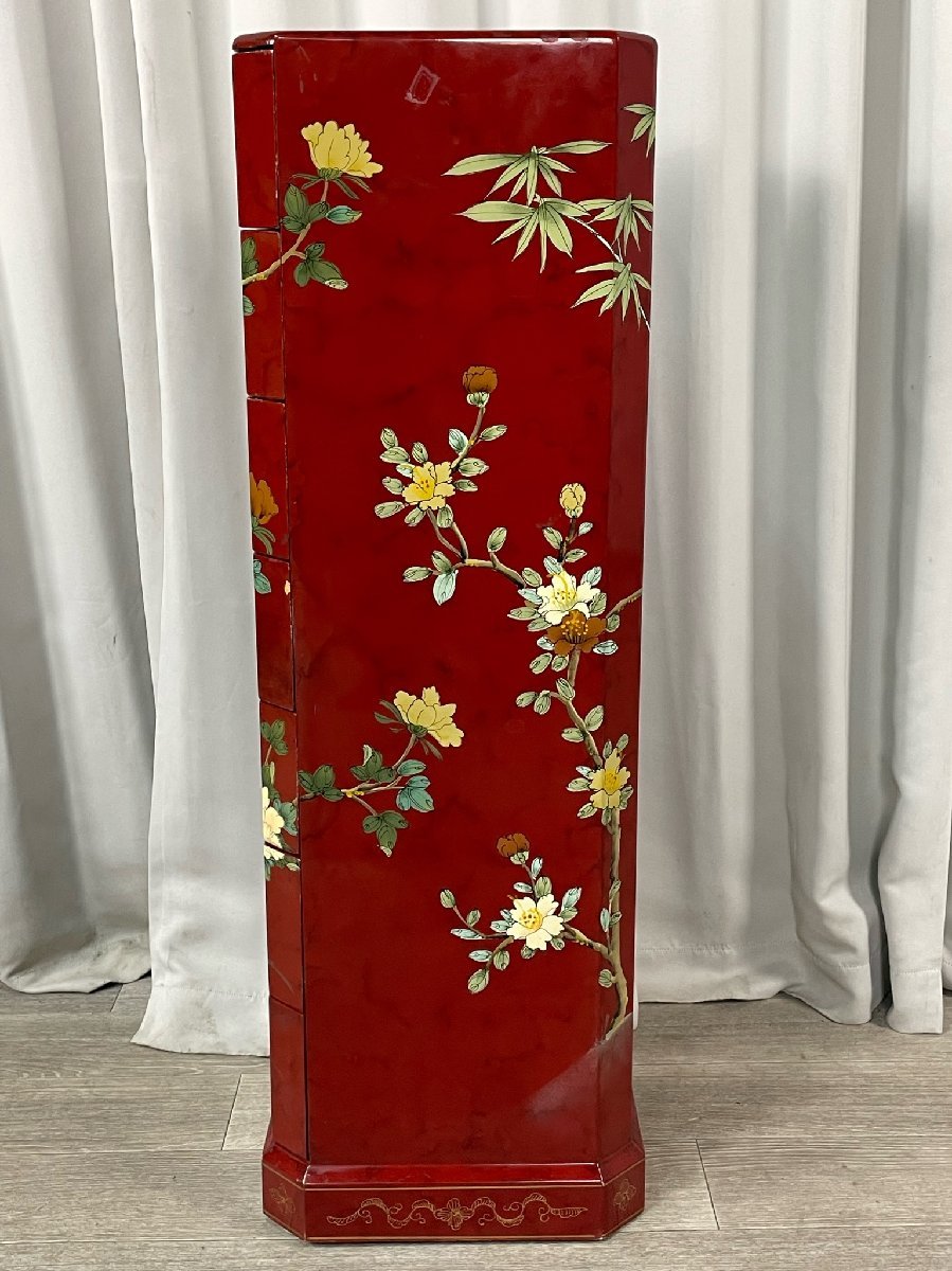 最新 収納家具 GP48 中国美術 www.knee 漆塗り リビング収納 花鳥図
