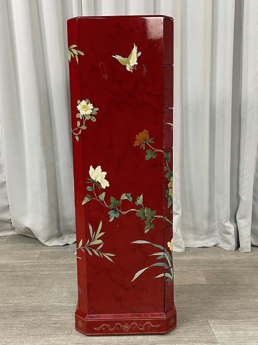 最新 収納家具 GP48 中国美術 www.knee 漆塗り リビング収納 花鳥図