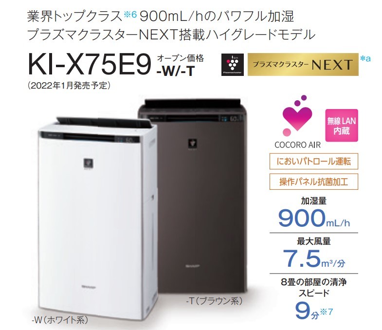 新品未開封 SHARP シャープ 加湿空気清浄機 KI-X75E9-T(ベースKI-PX75