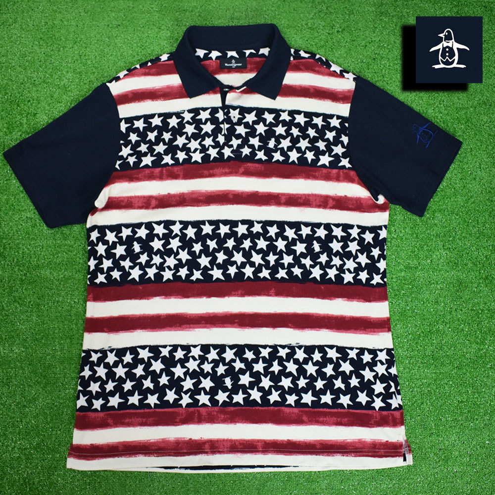  Munsingwear wear Golf polo-shirt [ America national flag print /LL] beautiful goods!