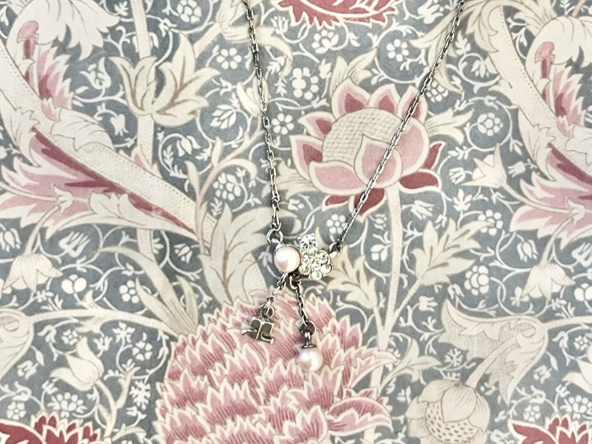 【美品】Courreges ネックレス クレージュ シルバー 箱付き パール 花柄 ピンク アクセサリー 結婚式の画像2