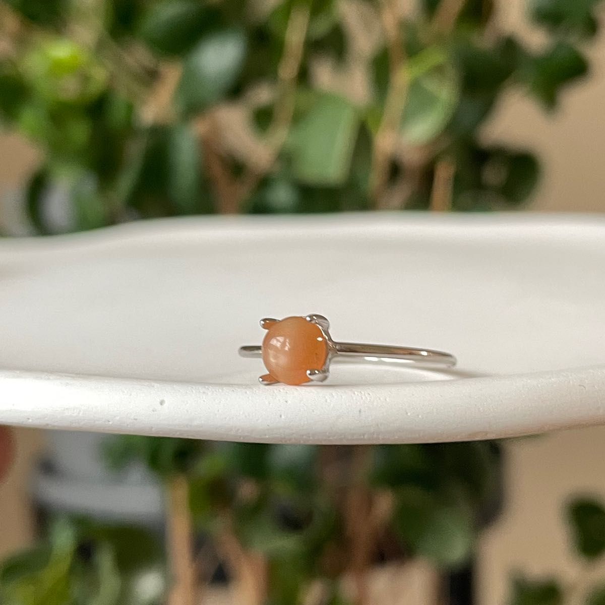 天然石　オレンジムーンストーン　5×5㎜　リング　指輪　6月誕生石
