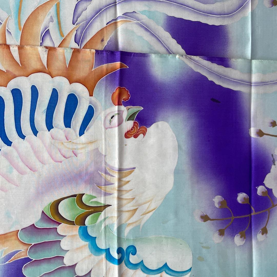 2825 花嫁暖簾 加賀 正絹 着物 アンティーク 暖簾 紫 鳳凰 五三桐