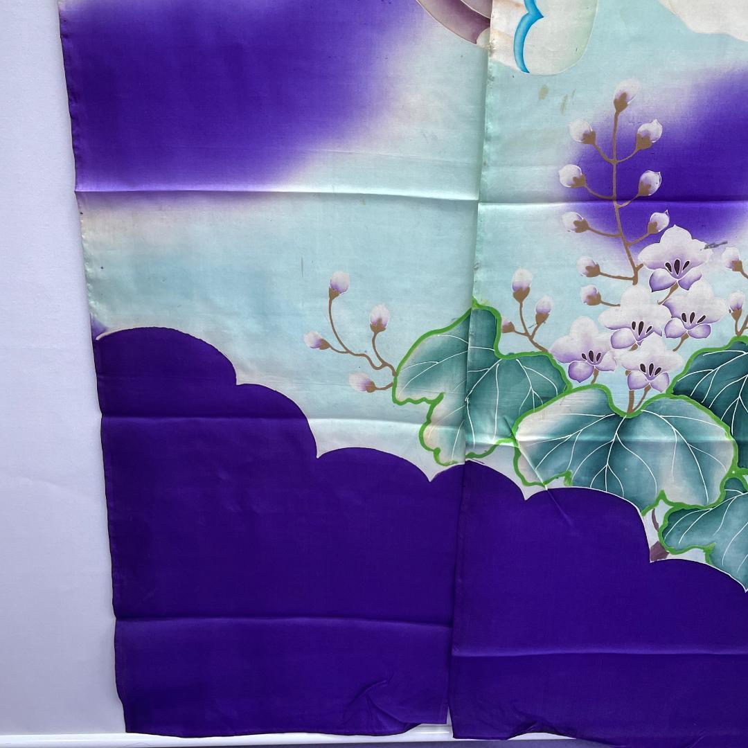 2825 花嫁暖簾 加賀 正絹 着物 アンティーク 暖簾 紫 鳳凰 五三桐