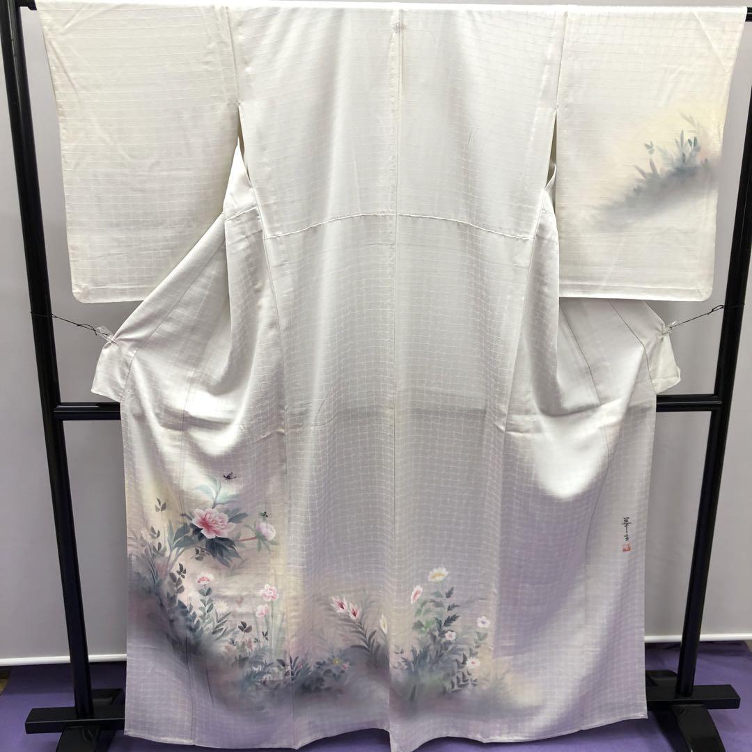 時間指定不可 BY 2729 鳳凰 スワトウ刺繍 訪問着 丸に剣方喰 紋 薄