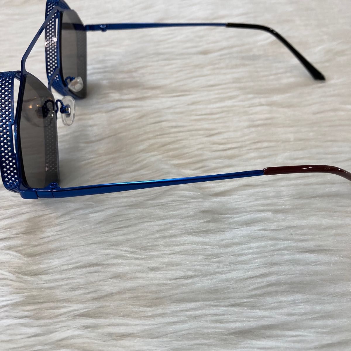 49丸メガネ眼鏡サングラスレトロ個性的めがねブルーフレームラウンドUV