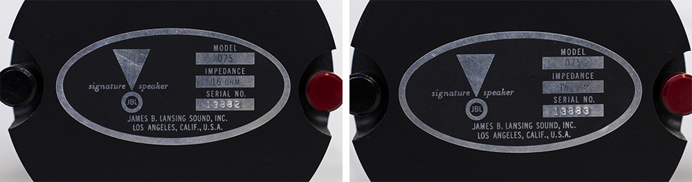 シリアル連番 JBL 075 初期 ファットターミナル 16Ω仕様 ペア シリアル連番 JBL 075 初期 ファットターミナル 16Ω仕様 ペア
