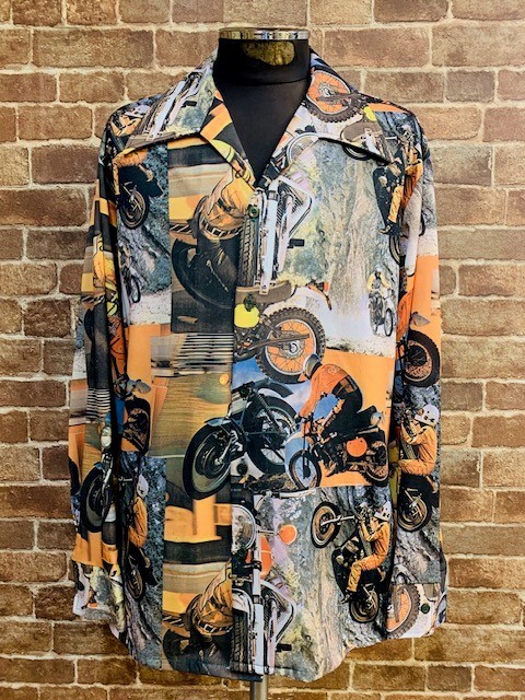 ☆実寸L!70'sヴィンテージモトクロスフォトプリント総柄 ☆実寸L!70'sヴィンテージモトクロスフォトプリント総柄
