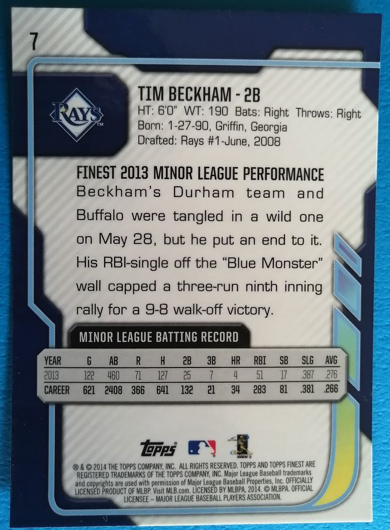 2枚セット Tim Beckham BAL/TB 2018 topps Stadium Club Autograph SCA-TB Auto 直筆サイン ＋ 2014 RC Rookie card 二枚セット Autograph_画像5