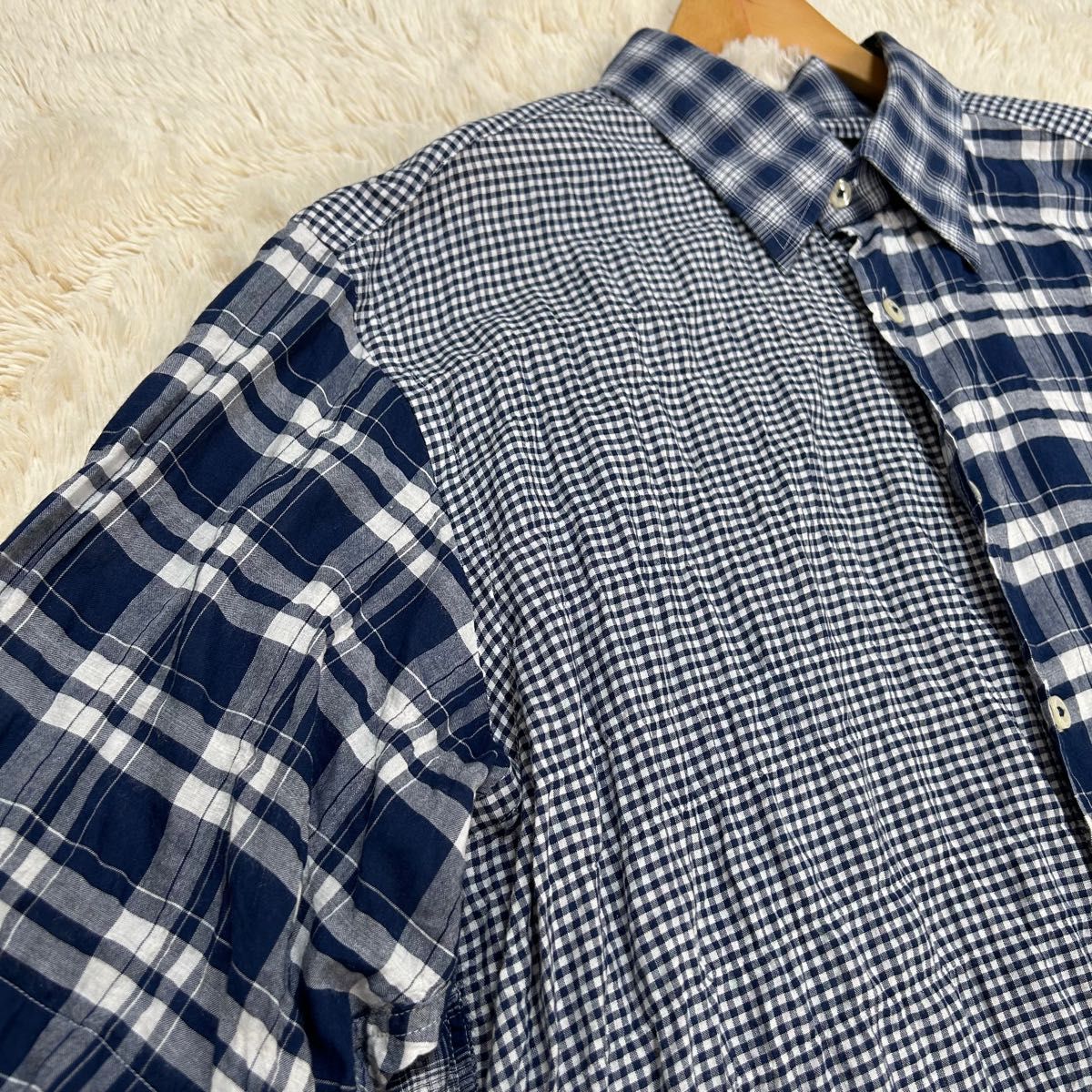 【AUSTIN REED】オースティンリード シワ加工シャツ チェック×ギンガムチェック XL 日本製 大きいサイズ