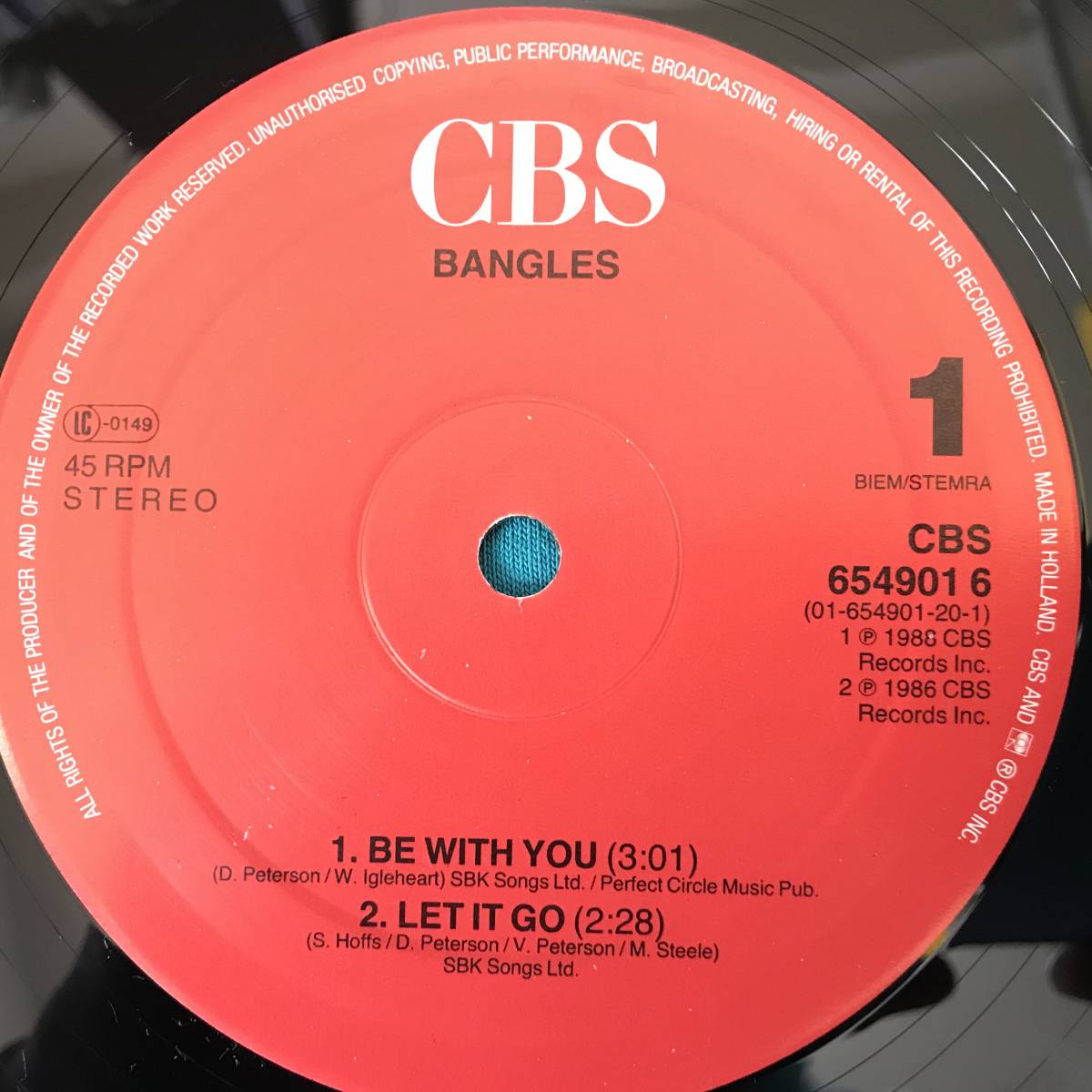 12”●Bangles / Be With You EUROPEオリジナル盤 CBS 654901 6の画像3