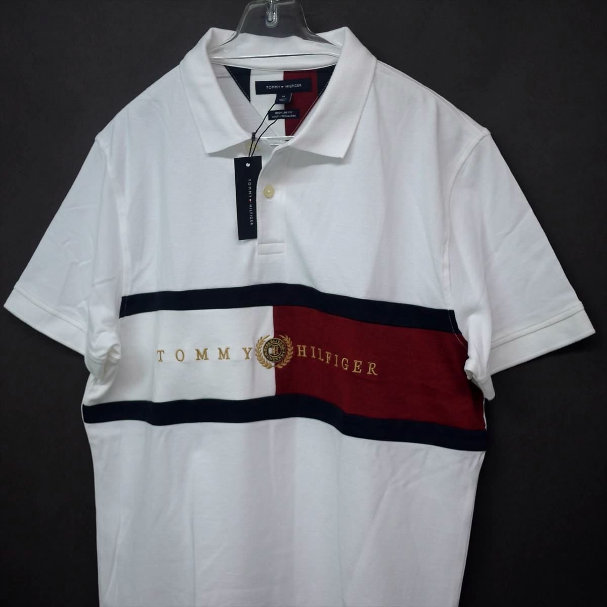 新品 トミーヒルフィガー BIGフラッグ＆刺繍ロゴ ポロシャツ(XL)ホワイト ゴルフにも！TOMMY HILFIGER USAモデル /fa87_画像6