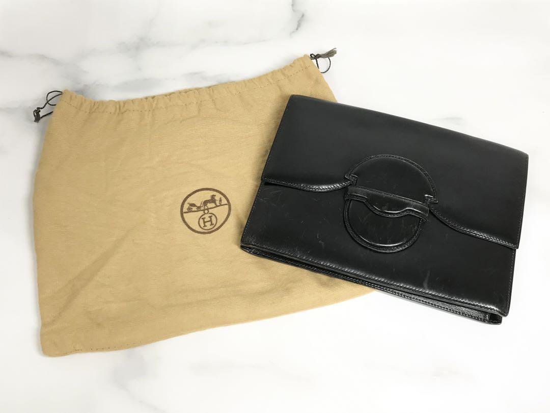 TN208 HERMES エルメス ファコン カーフ クラッチバッグ ブラック
