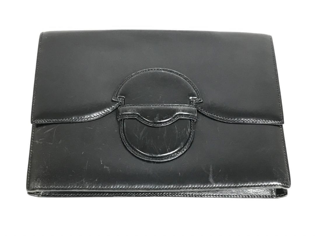 TN208 HERMES エルメス ファコン カーフ クラッチバッグ ブラック
