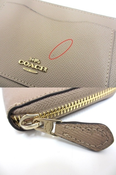 コーチ COACH ラウンドファスナー長財布 54007 ベージュ系 クロスグレインレザー アコーディオン ジップ ウォレット_画像5