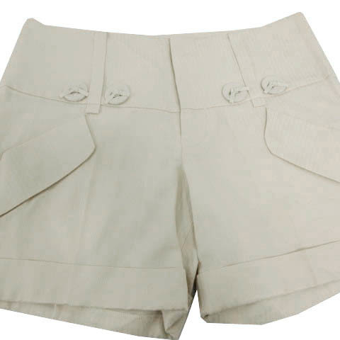 未使用品 ジルスチュアート JILL STUART パンツ ショートパンツ 裾ダブル シャドーストライプ 日本製 コットン混 ライトベージュ 0_画像2
