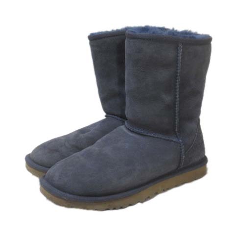 アグ オーストラリア UGG australia ムートンブーツ ネイビー 紺 5825 クラシックショート シープスキン 22.0cm ■SM0 X レディース_画像1