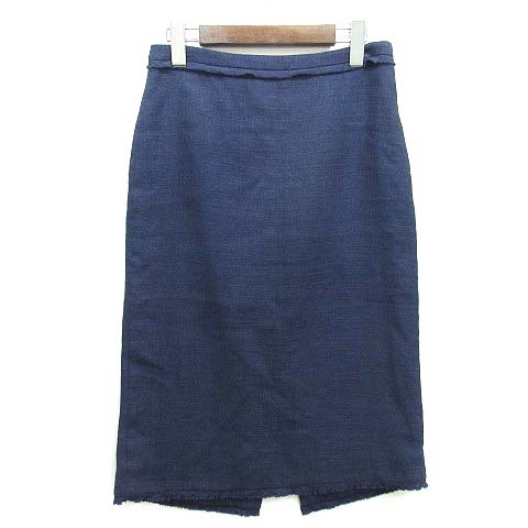  Fendi FENDI wool silk linen tight skirt slit plain navy 42 lady's 