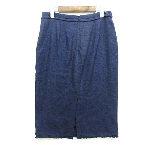  Fendi FENDI wool silk linen tight skirt slit plain navy 42 lady's 