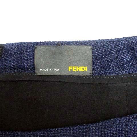  Fendi FENDI wool silk linen tight skirt slit plain navy 42 lady's 