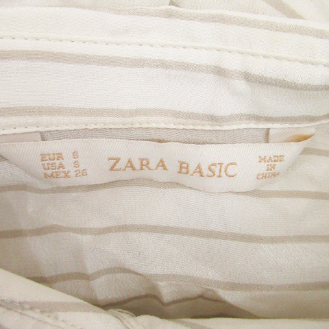 ザラ ベーシック ZARA BASIC シアーシャツ カジュアルシャツ 長袖 ボーダー柄 シルク S アイボリー グレー /HO10 レディースの画像4
