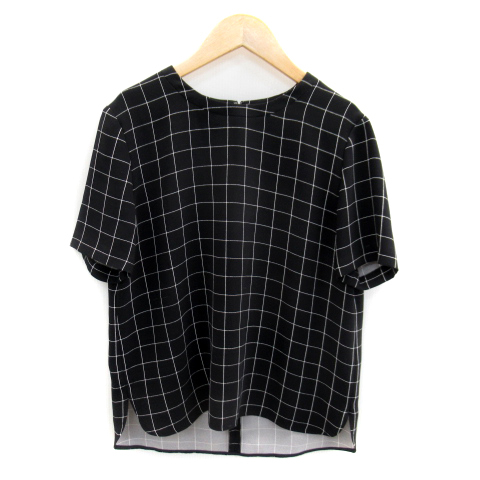  Moga MOGA cut and sewn short sleeves U neck graph check pattern 2 black black white white /SY26 lady's 