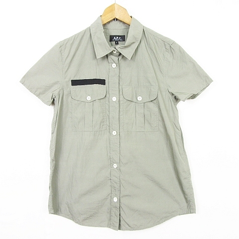  A.P.C. A.P.C. military shirt short sleeves cotton badge thin S light khaki af1278 lady's 