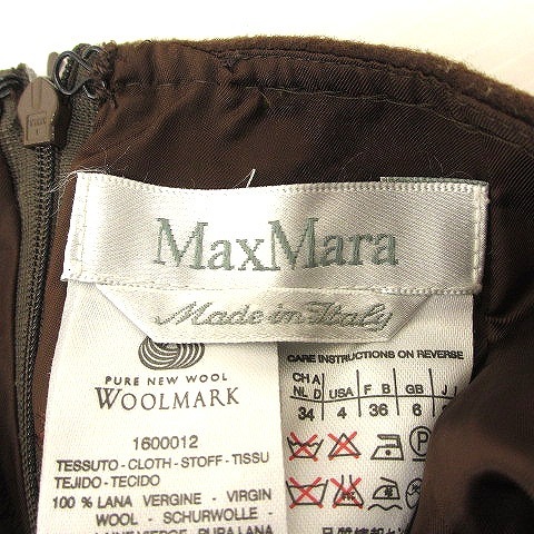 マックスマーラ MAX MARA ひざ丈 スカート タイト 白タグ 国内正規 ウール 38 S 茶 ブラウン レディースの画像3