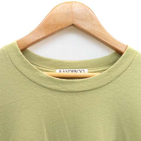 ランデブー RANDEBOO Tシャツ カットソー 半袖 ラウンドネック ロゴ刺繍 無地 F 黄緑 /YK25 レディース_画像3