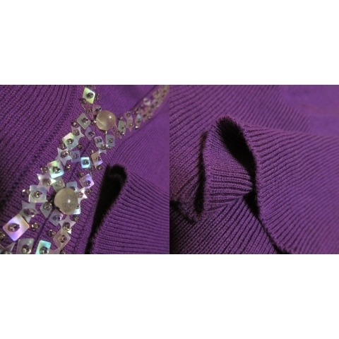 プロポーション ボディドレッシング PROPORTION BODY DRESSING ニット セーター ニットソー キーネック 七分袖 スパンコール 2 紫 パープル_画像5