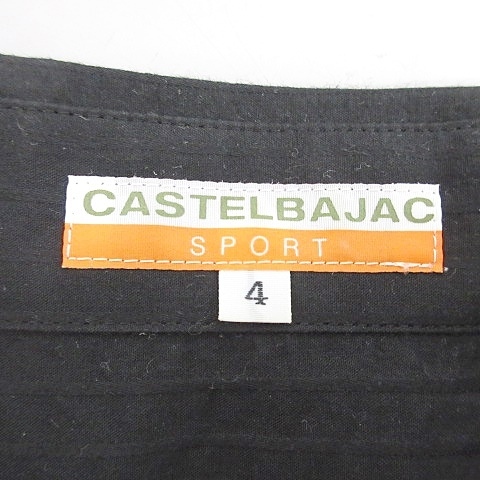 カステルバジャック CASTELBAJAC SPORT ゴルフ シャツ 半袖 ボタンダウン 前開き アップリケ 刺繍 ストライプ 綿 黒 ブラック 4 メンズ_画像3