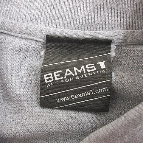ビームス BEAMS ポロシャツ 半袖 刺繍 鹿の子 グレー メンズ_画像3