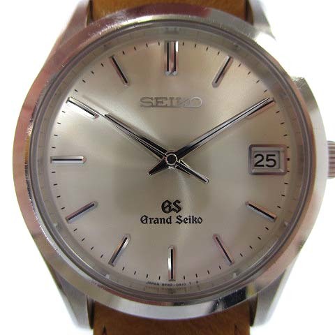 グランドセイコー GRAND SEIKO SBGV001 9F82-0A10 クォーツ デイト 腕時計 社外レザーバンド SS シルバー文字盤 ウォッチ ジャンク メンズ