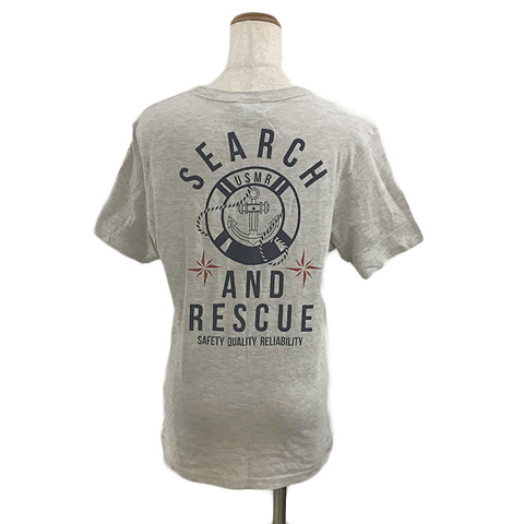  Rescue skwadoRESCUE SQUAD T-shirt cut and sewn pull over Henley neckline Logo short sleeves M gray navy blue navy lady's 