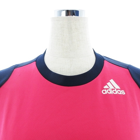  Adidas adidas T-shirt cut and sewn short sleeves crew neck thin Logo S pink navy blue navy tops /MO lady's 