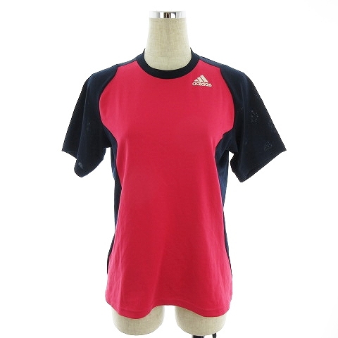  Adidas adidas T-shirt cut and sewn short sleeves crew neck thin Logo S pink navy blue navy tops /MO lady's 