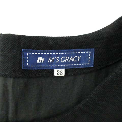 エムズグレイシー M'S GRACY グログラン リボン 切替 ワンピース 半袖 ブラック ホワイト 黒 白 38 レディース_画像3