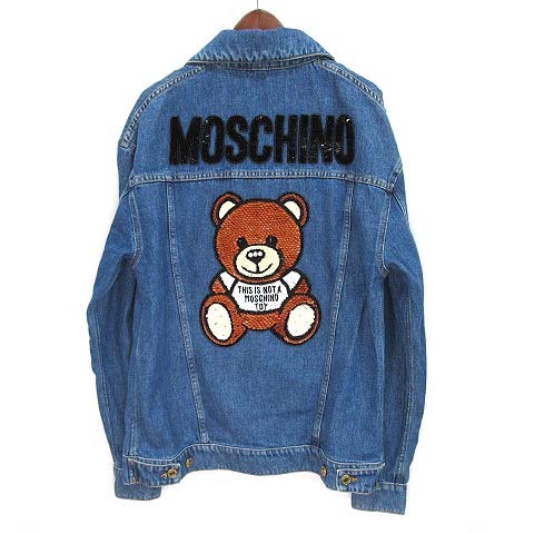 モスキーノ MOSCHINO テディベア スパンコール刺繍 デニムジャケット