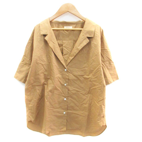  Ships SHIPS casual shirt blouse open color short sleeves plain tea color Brown /HO23 lady's 
