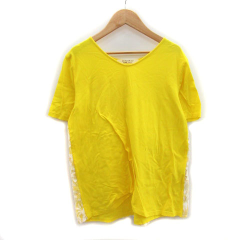  As Know As as know as blouse cut and sewn . minute sleeve V neck race F yellow yellow color /MS33 lady's 