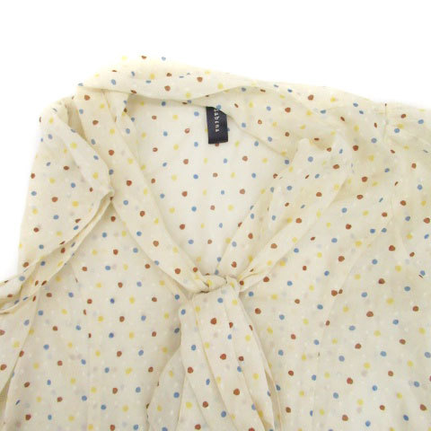 サベナ Sabena シアーシャツ 半袖 ドット柄 リボン マルチカラー ベージュ /HO63 レディース_画像3