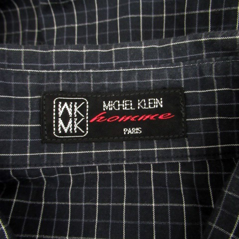  M ke- Michel Klein Homme MK MICHEL KLEIN HOMME casual shirt short sleeves window pen pattern navy blue navy eggshell white /HO3 men's 