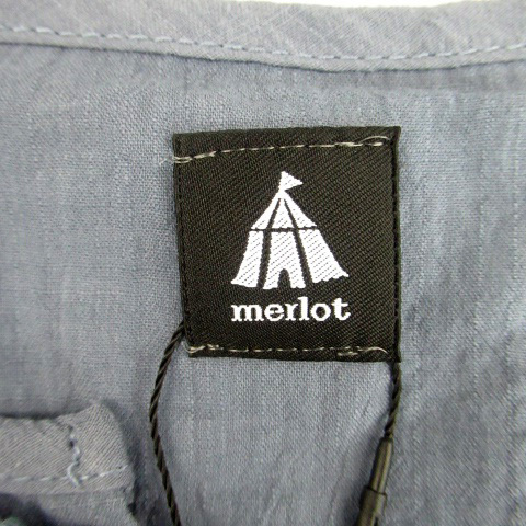 メルロー merlot ブラウス カットソー スリットネック 七分袖 レース 切替 F 青 ブルー /HO48 レディース_画像4