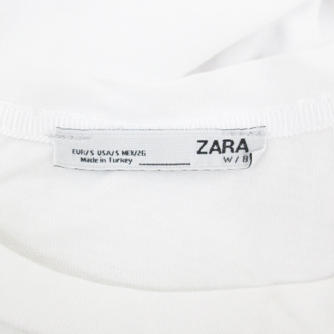ザラ ZARA Tシャツ カットソー 半袖 ラウンドネック 透け感 ロゴ グリッター ロールアップ S 白 ホワイト /FF29 ■MO レディース_画像5