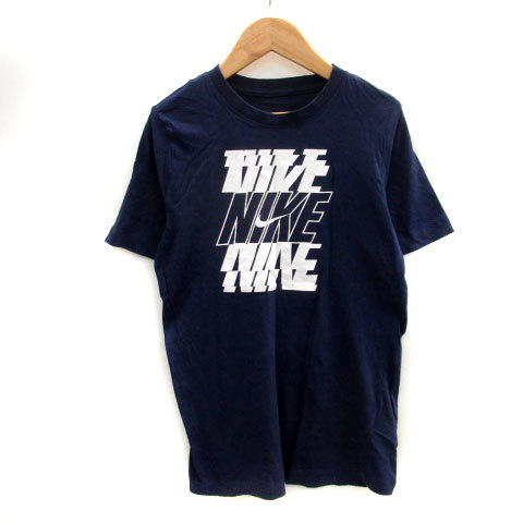 ナイキ NIKE Tシャツ カットソー 半袖 ラウンドネック ロゴプリント 大きいサイズ XL ネイビー 紺 /MS34 ■MO レディース_画像1