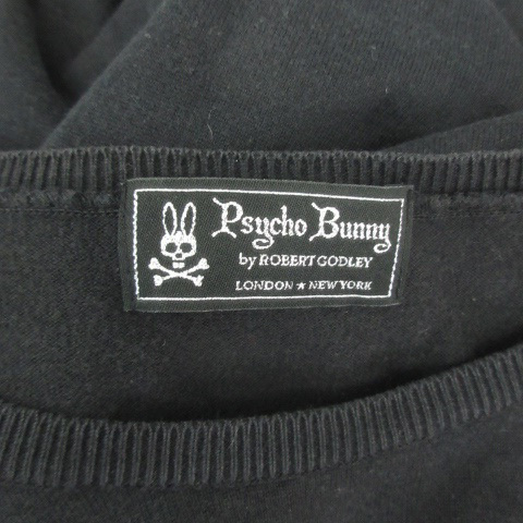  rhinoceros koba knee Psycho Bunny knitted One-piece 7 minute sleeve mini height round neck badge 1 black black /YM23 lady's 