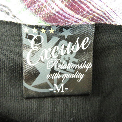 エクスキューズ EXCUSE ポロシャツ 半袖 ポロカラー プリント M マルチカラー 黒 ブラック /YK30 メンズ_画像4