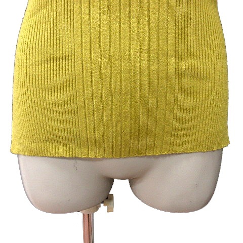  Rope ROPE knitted cut and sewn V neck . minute sleeve rib 38 yellow green light green /MN #MO lady's 