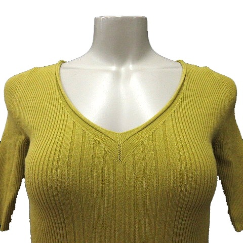  Rope ROPE knitted cut and sewn V neck . minute sleeve rib 38 yellow green light green /MN #MO lady's 