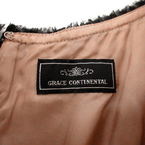 GRACE CONTINENTAL ワンピース フリンジ スパンコール ビーズ 半袖 切替え ひざ丈 ギャザー シルク100％ 黒 ピンクベージュ 36_画像9